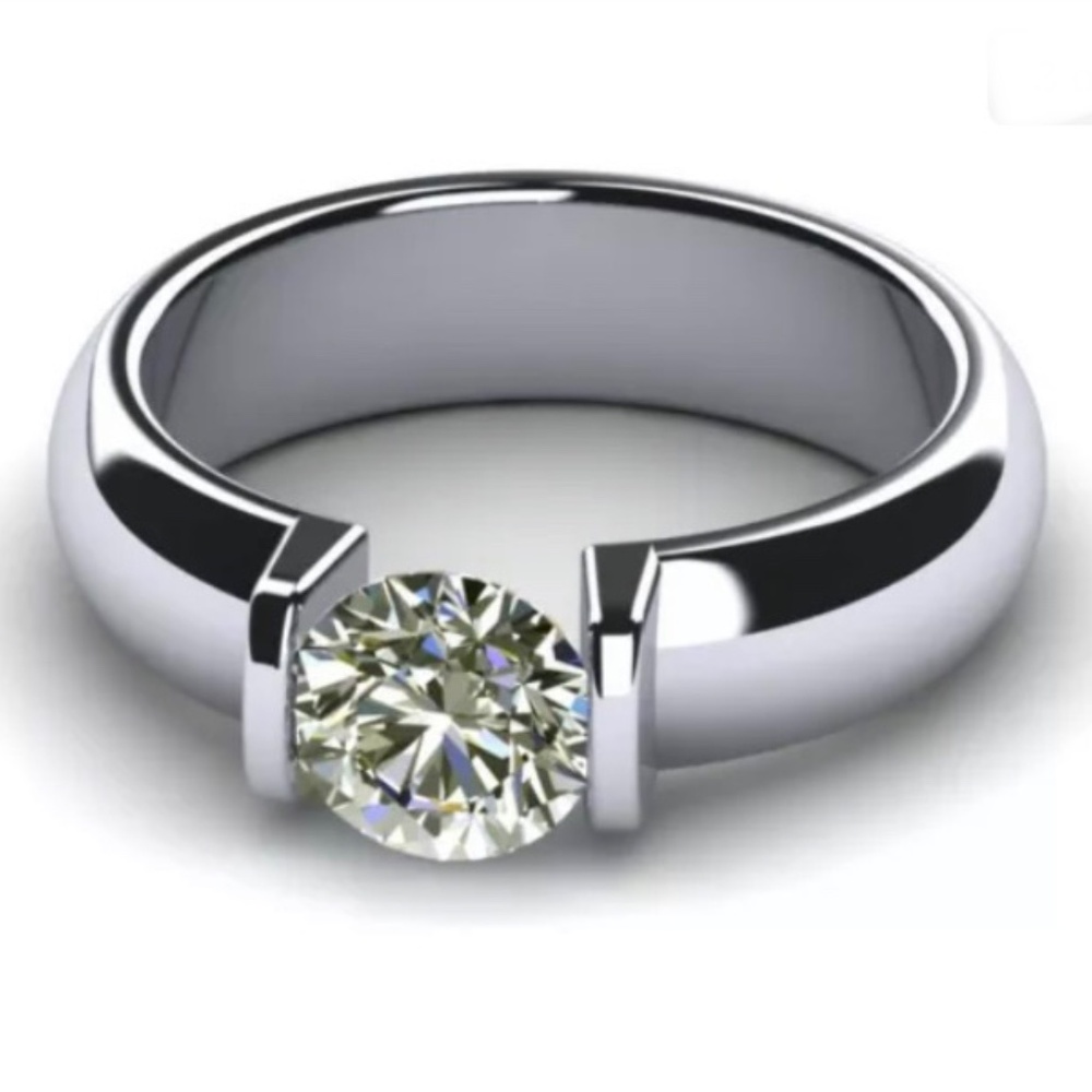 2.06 Ct VVS1 Round White Moissanite Diamond Solitaire 925 & 14kt.  Ring 7